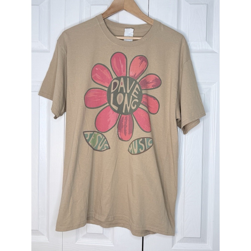 Dave Long Jesus Music Flower‎ Tee Shirt Mens Large Christian Jesus  Brown Boho
